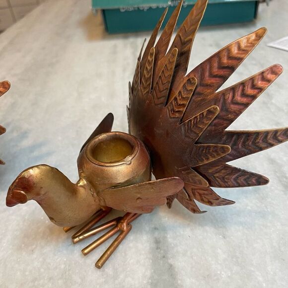 Pair Copper Colored Turkey Thanksgiving Candle Sticks - Picture 9 of 10